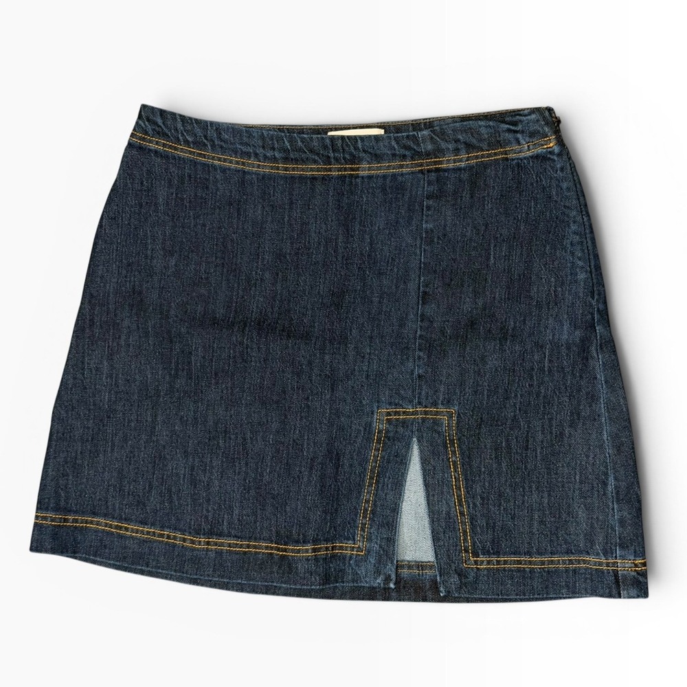 Pilcro Anthropologie Denim Mini Skirt Indigo Blue‎ Front Slit XS Western Casual